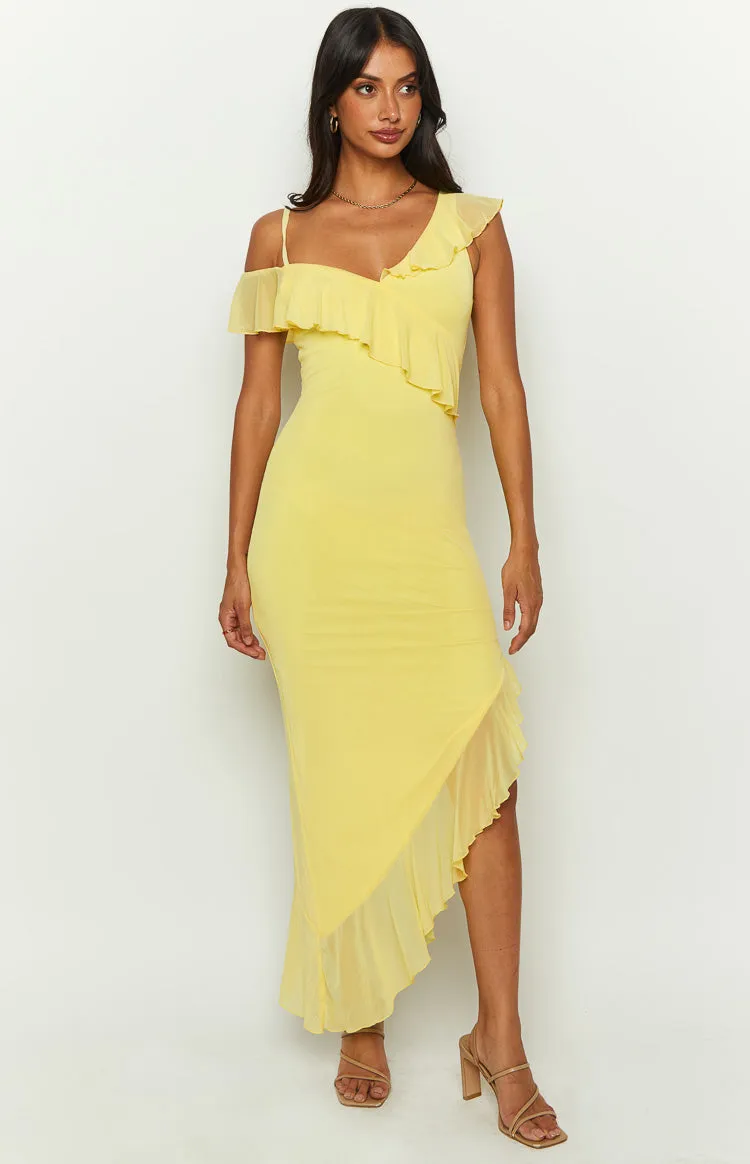 Everleene Yellow Ruffle Mesh Midi Dress sold by Beginning Boutique product image thumbnail 4