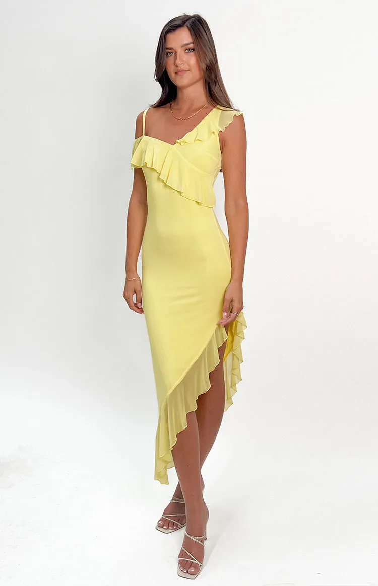 Everleene Yellow Ruffle Mesh Midi Dress sold by Beginning Boutique product image thumbnail 2