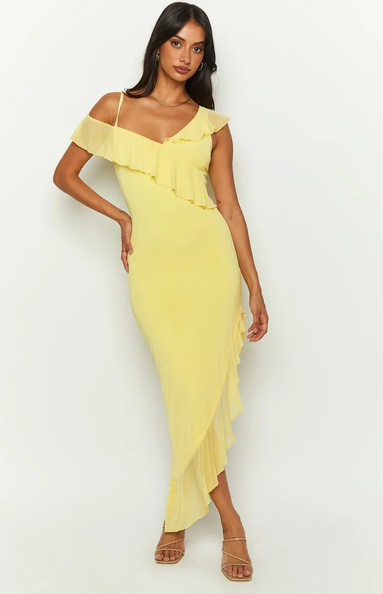 Everleene Yellow Ruffle Mesh Midi Dress sold by Beginning Boutique product image thumbnail 5