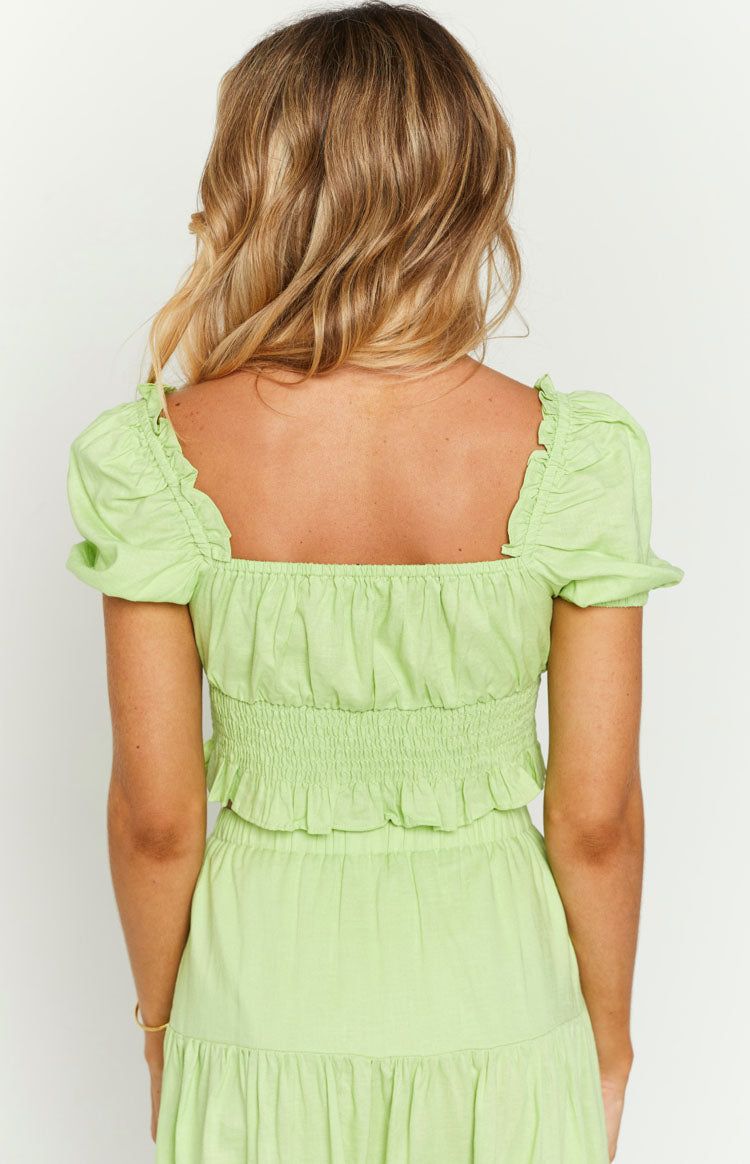 Ruthie Green Linen Blend Puff Sleeve Top sold by Beginning Boutique product image thumbnail 5