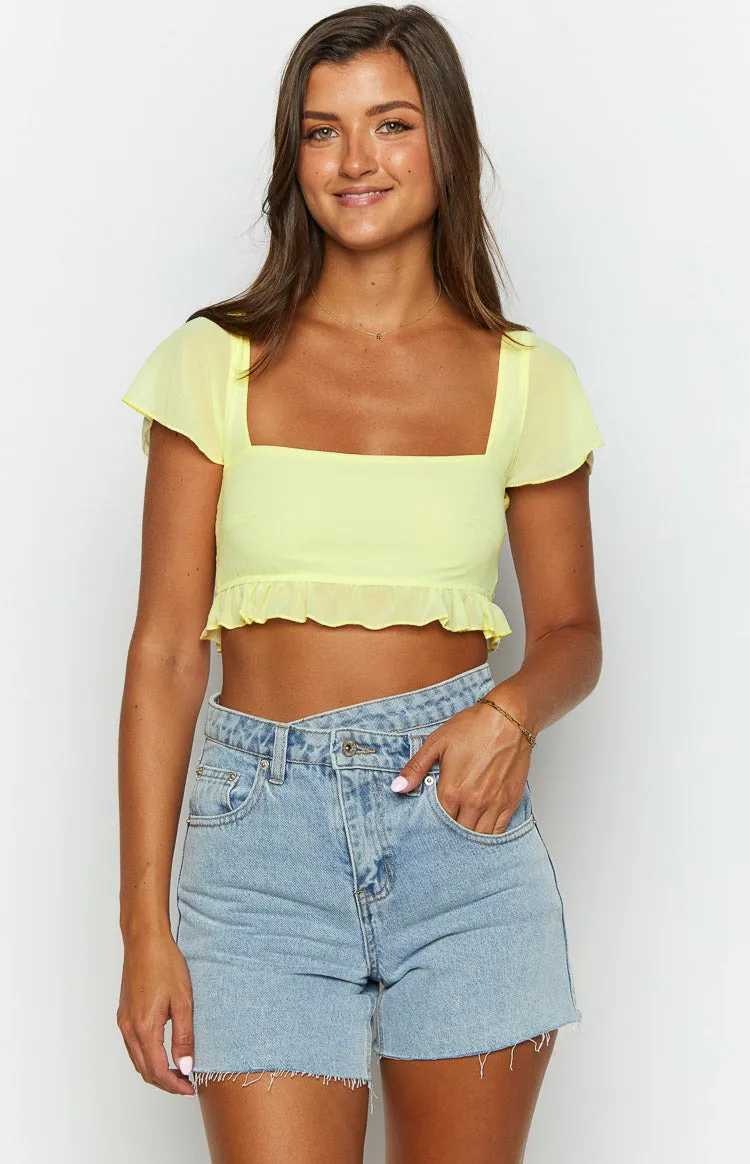 Rylee Yellow Chiffon Crop Top sold by Beginning Boutique