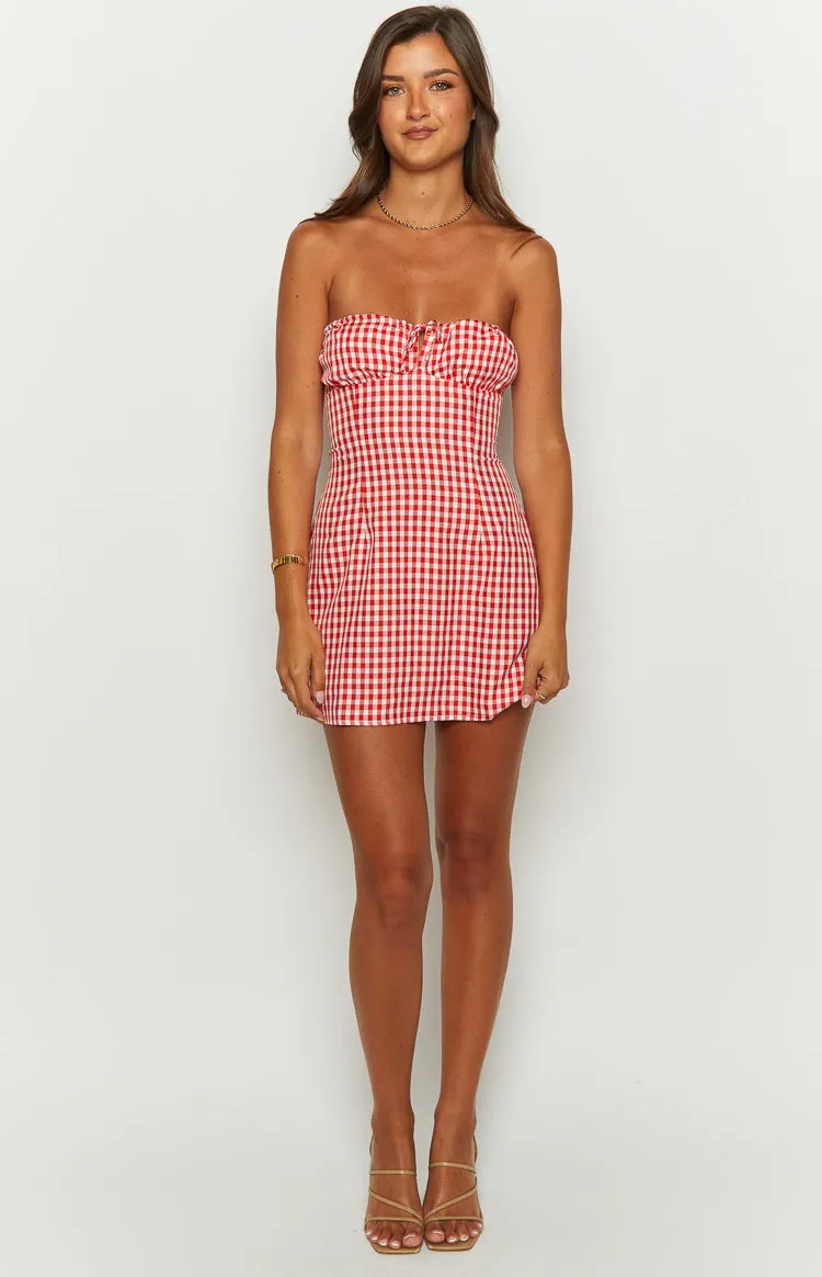 Faith Red Gingham Strapless Mini Dress sold by Beginning Boutique product image thumbnail 3