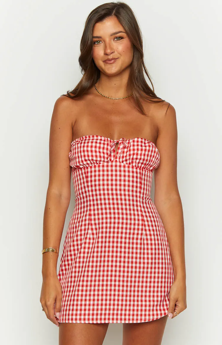 Faith Red Gingham Strapless Mini Dress sold by Beginning Boutique product image thumbnail 2