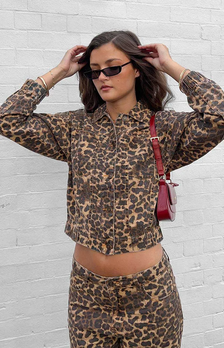 Lioness Carmela Leopard Print Denim Jacket sold by Beginning Boutique