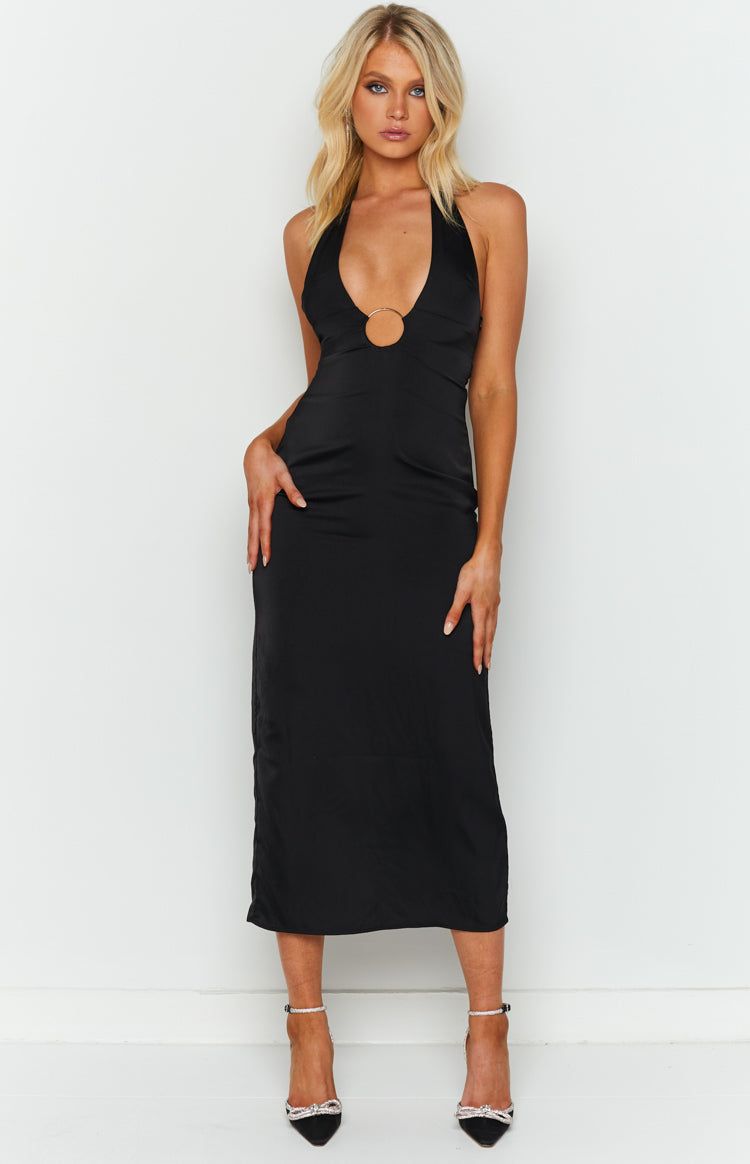 Shelby Black Satin Halter Midi Dress sold by Beginning Boutique product image thumbnail 5