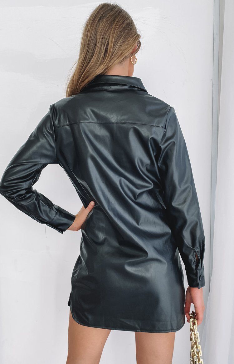 History PU Shirt Dress Black sold by Beginning Boutique product image thumbnail 2