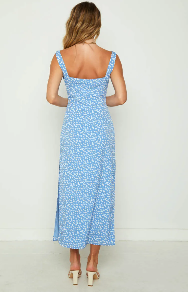 Nataliah Blue Floral Midi Dress sold by Beginning Boutique product image thumbnail 5