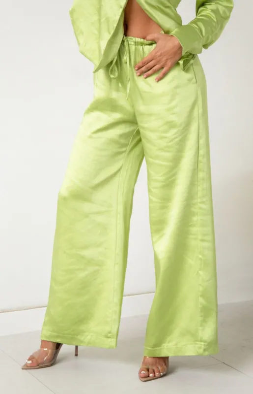 Livia Green Satin Pants sold by Beginning Boutique