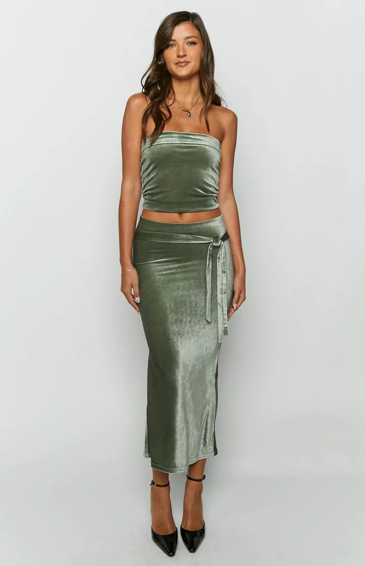 Arleth Green Velvet Maxi Skirt sold by Beginning Boutique product image thumbnail 3