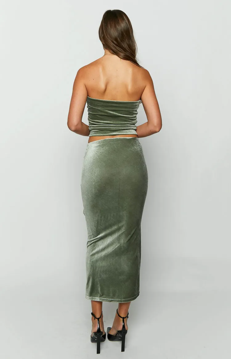 Arleth Green Velvet Maxi Skirt sold by Beginning Boutique product image thumbnail 5