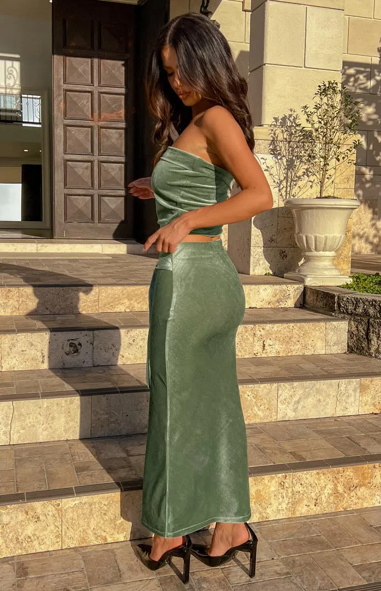 Arleth Green Velvet Maxi Skirt sold by Beginning Boutique product image thumbnail 2