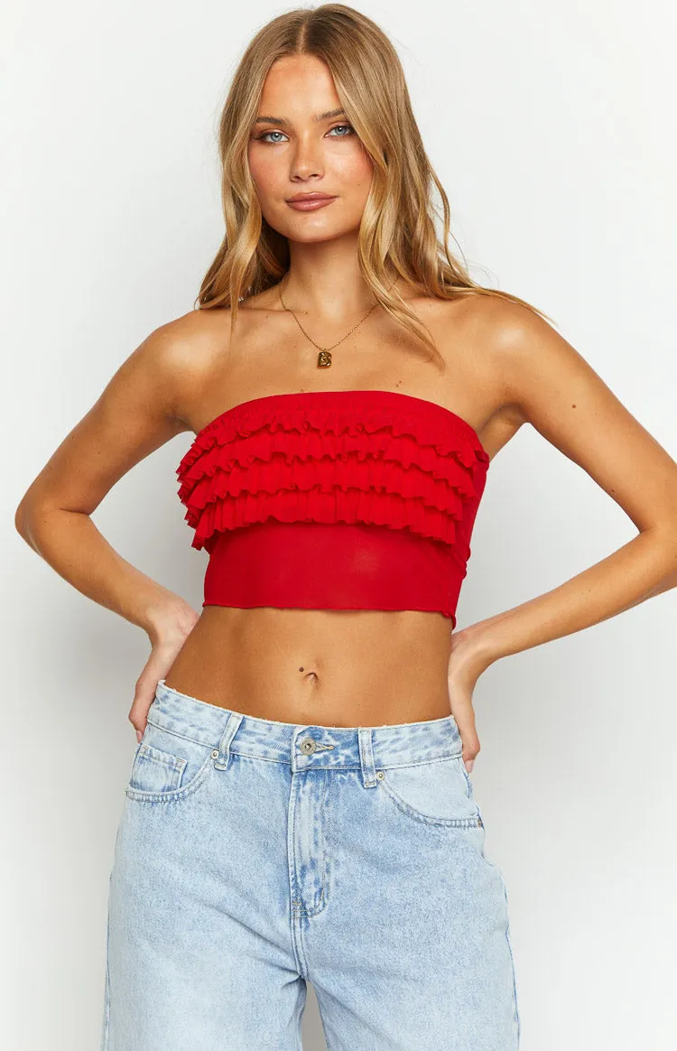 Rumba Rouge Red Ruffle Tube Top sold by Beginning Boutique product image thumbnail 2
