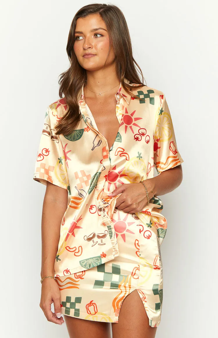 Noir Golden Escape Yellow Print MIni Skirt sold by Beginning Boutique