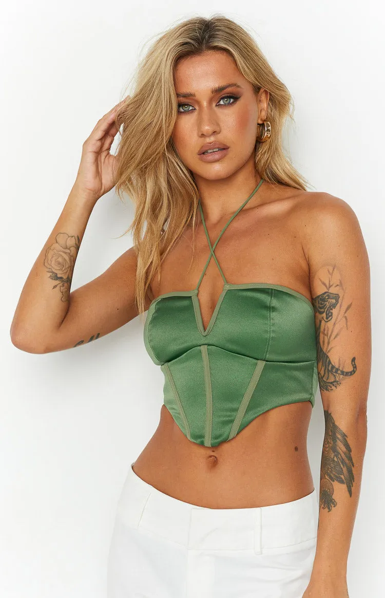 Elizybeth Green Corset Top sold by Beginning Boutique