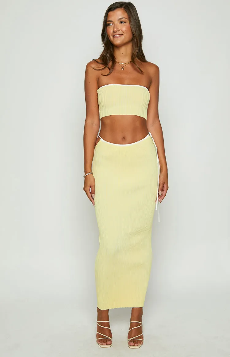 Pia Yellow Contrast Bind Knit Midi Skirt sold by Beginning Boutique product image thumbnail 2