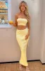 Pia Yellow Contrast Bind Knit Midi Skirt sold by Beginning Boutique