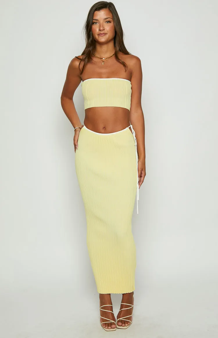 Pia Yellow Contrast Bind Knit Midi Skirt sold by Beginning Boutique product image thumbnail 3