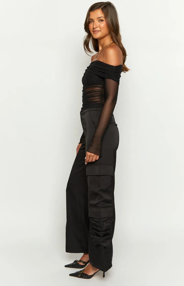 Satin Sapphire Black Cargo Pants sold by Beginning Boutique product image thumbnail 4
