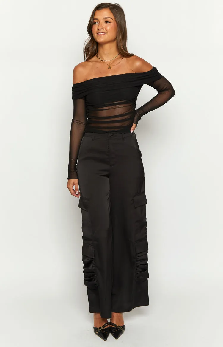 Satin Sapphire Black Cargo Pants sold by Beginning Boutique product image thumbnail 2