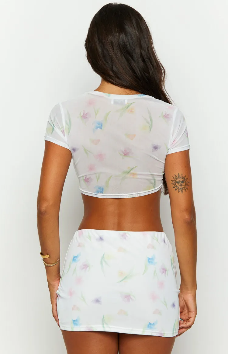 Ruel White Floral Mesh Mini Skirt sold by Beginning Boutique product image thumbnail 5