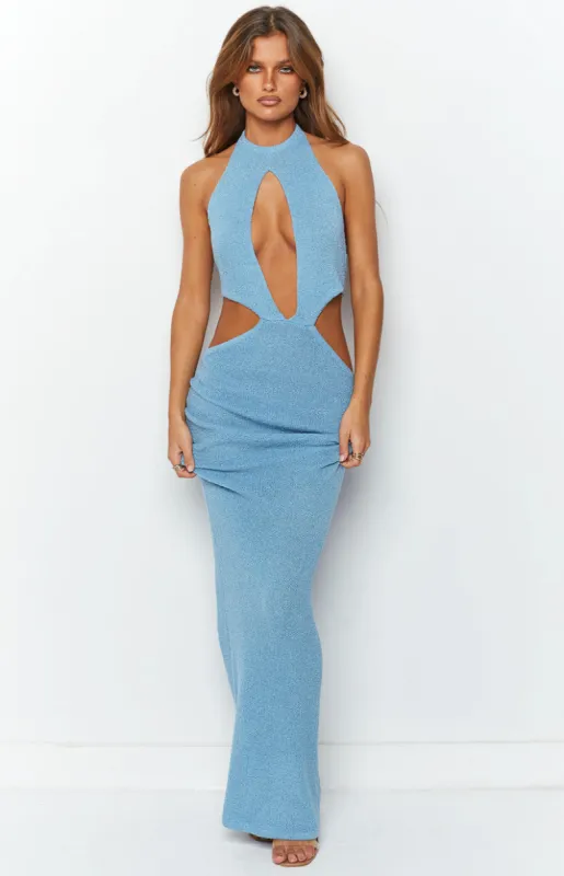 Catarina Blue Knit Midi Dress sold by Beginning Boutique
