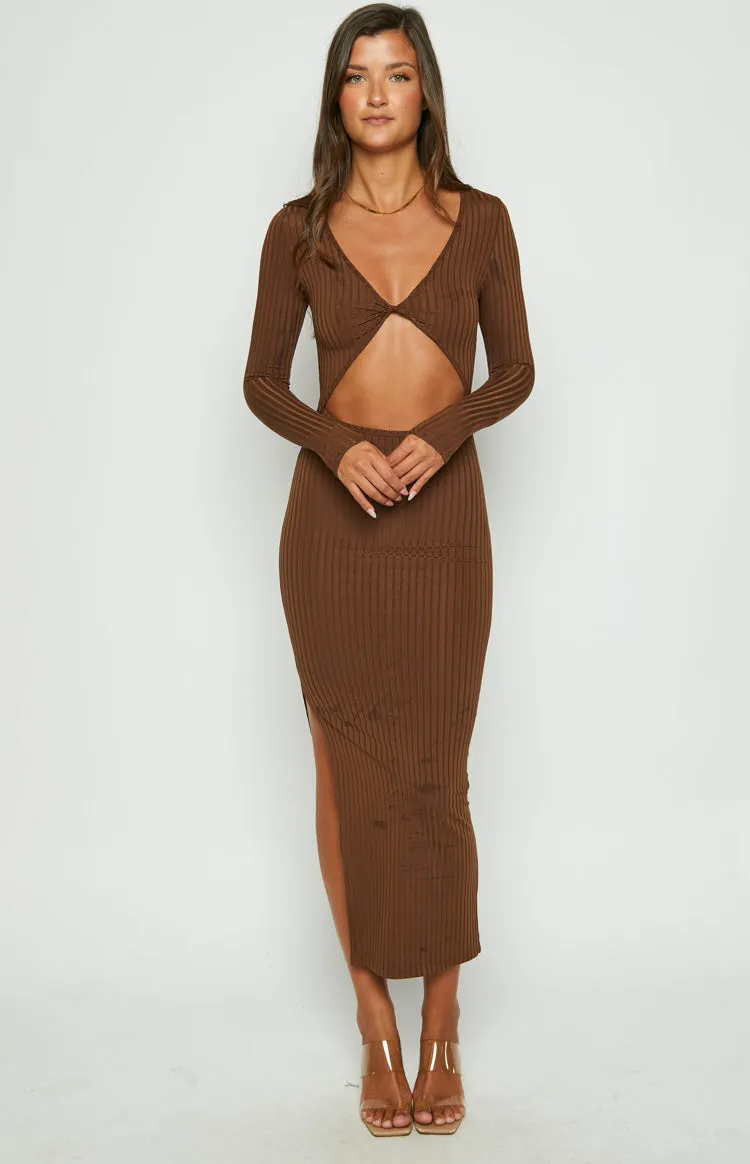 Hailey Cut Out Midi Brown sold by Beginning Boutique