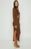 Hailey Cut Out Midi Brown sold by Beginning Boutique