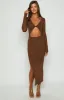 Hailey Cut Out Midi Brown sold by Beginning Boutique