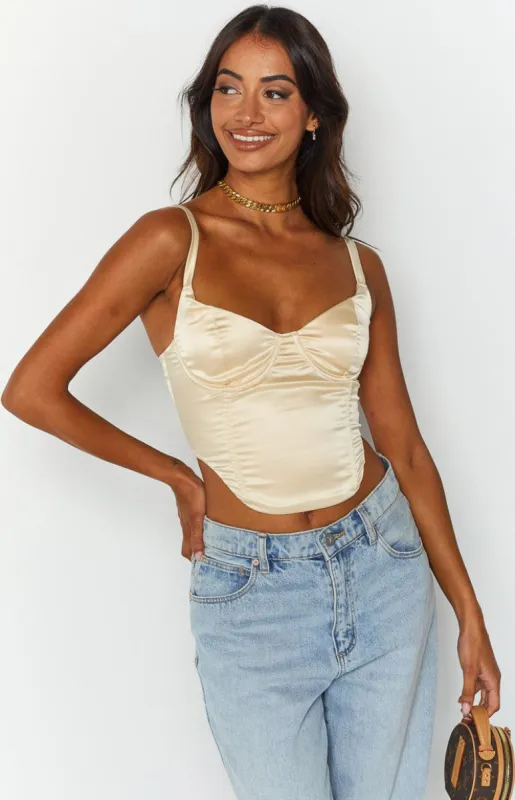 Intentions Champagne Corset Top sold by Beginning Boutique
