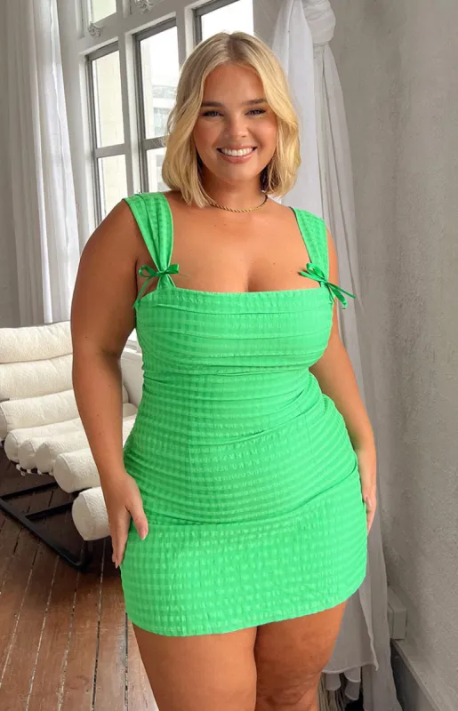 Layla Green Tie Back Mini Dress sold by Beginning Boutique