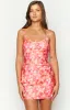 Kennie Orange Floral Print Mini Dress sold by Beginning Boutique