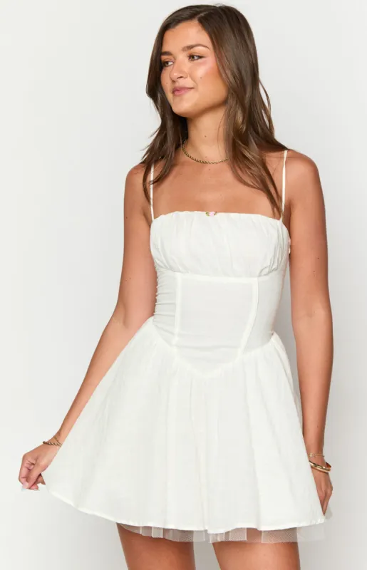 Peaches White Mini Dress sold by Beginning Boutique