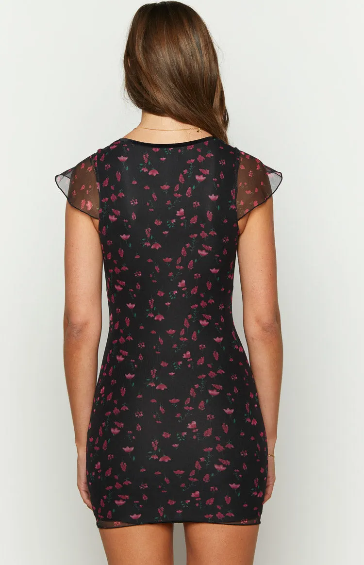 Letitia Black Floral Mesh Mini Dress sold by Beginning Boutique product image thumbnail 5