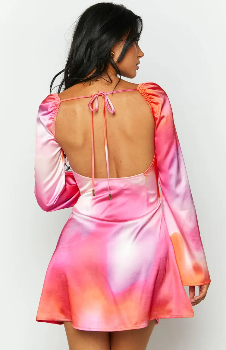 Marienne Pink Print Long Sleeve Mini Dress sold by Beginning Boutique product image thumbnail 5