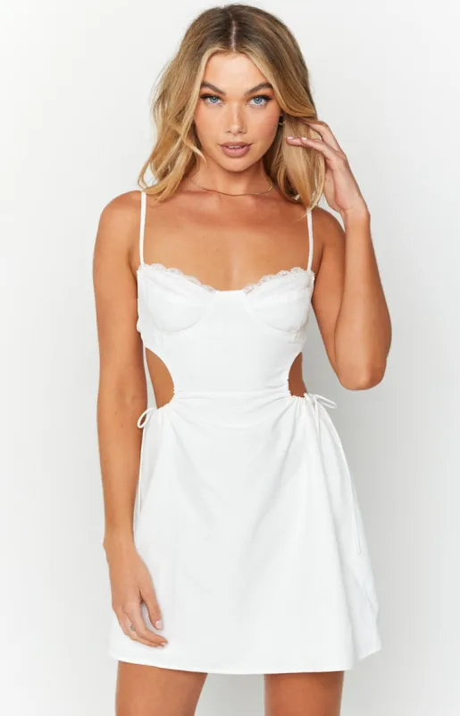 Samira White Cut Out Mini Dress sold by Beginning Boutique