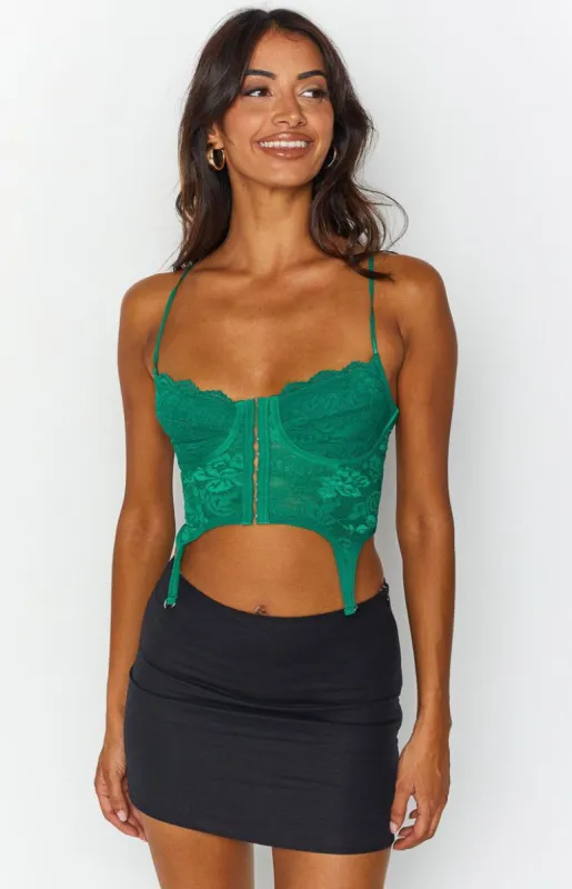 Beckster Green Garter Corset Top sold by Beginning Boutique