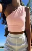 Hamilton Pink One Shoulder Crop Top sold by Beginning Boutique