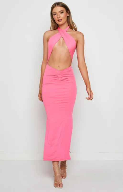 Sofia Halter Midi Dress Pink sold by Beginning Boutique