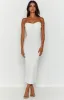 Darling White Gathered Midi Dress sold by Beginning Boutique