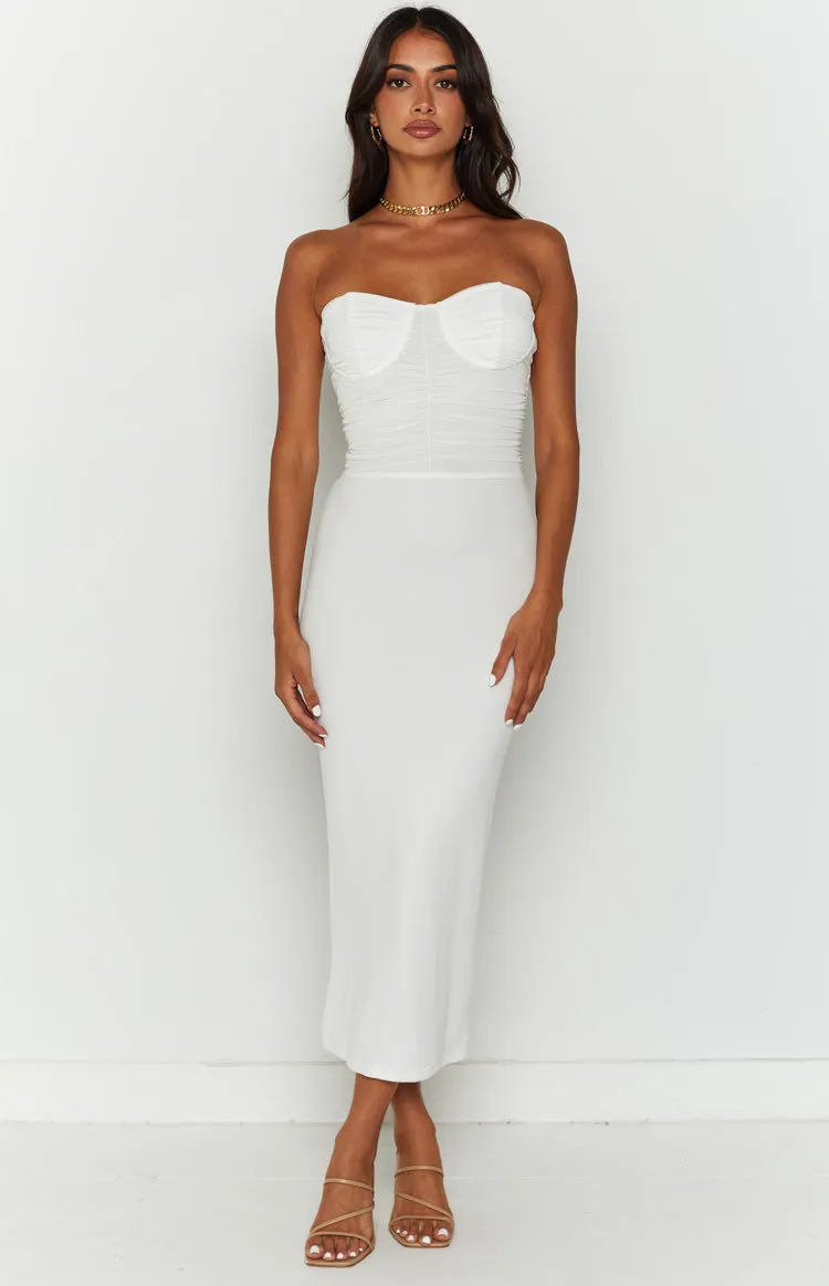 Darling White Gathered Midi Dress sold by Beginning Boutique product image thumbnail 4