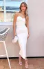 Darling White Gathered Midi Dress sold by Beginning Boutique
