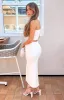 Darling White Gathered Midi Dress sold by Beginning Boutique