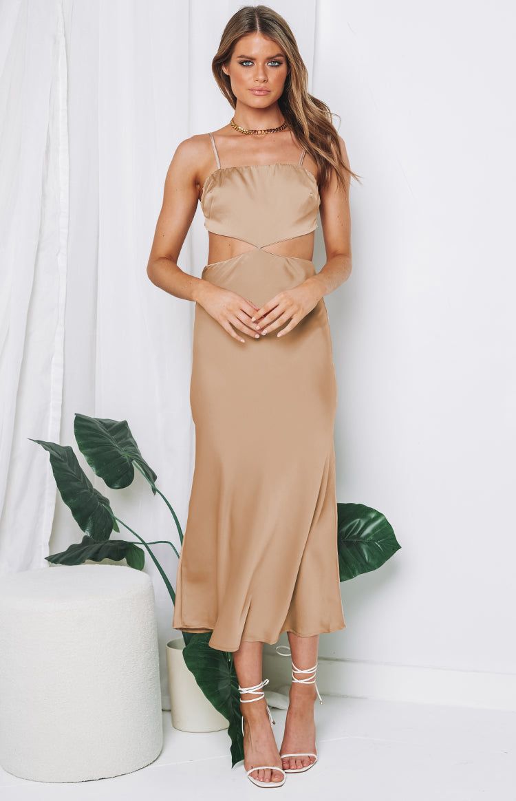 Forgiveness Cut Out Satin Dress Champagne sold by Beginning Boutique product image thumbnail 3
