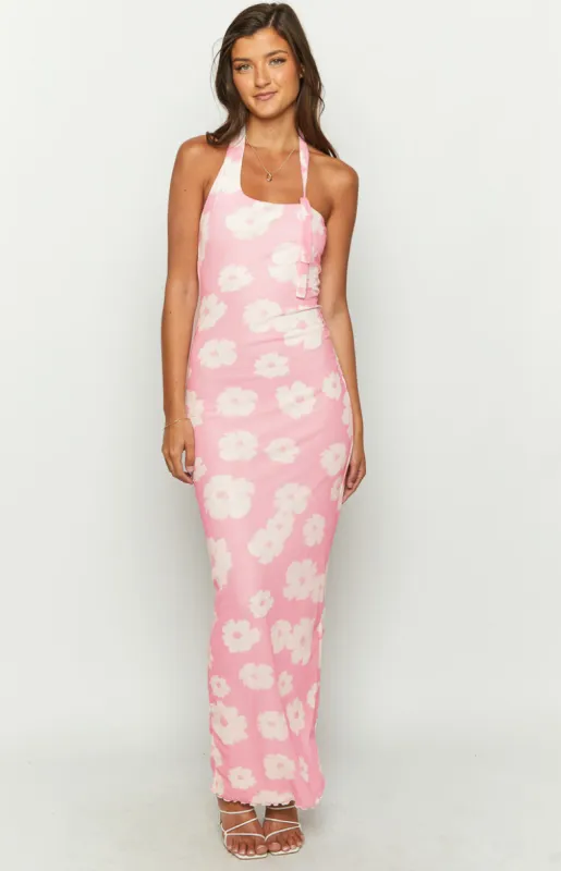 Aimee Pink Floral Maxi Halter Dress sold by Beginning Boutique