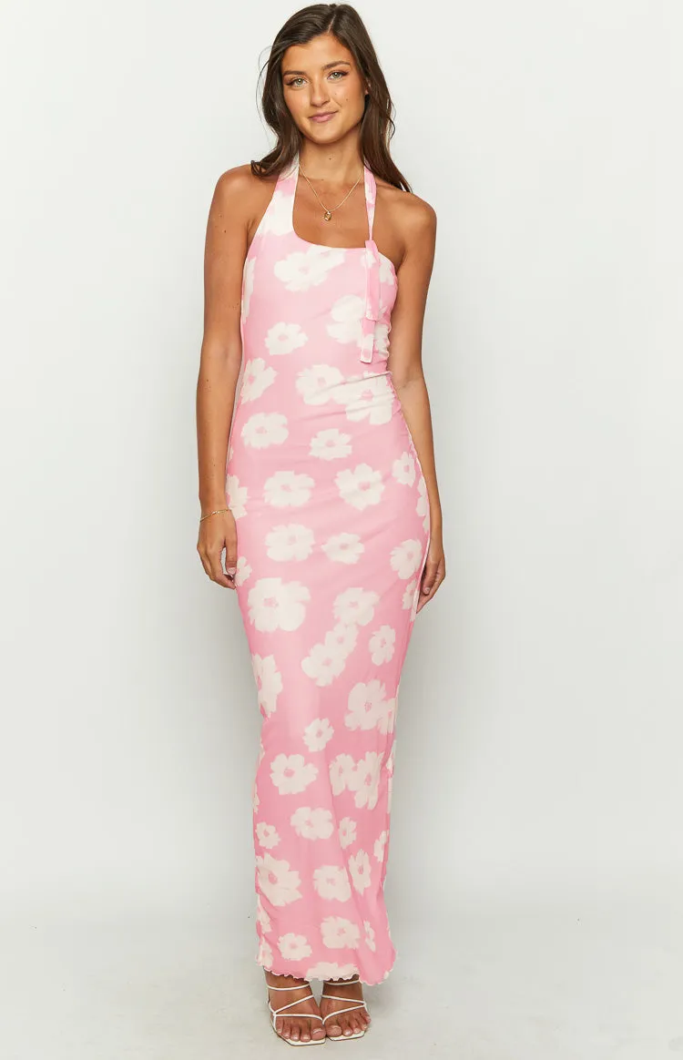 Aimee Pink Floral Maxi Halter Dress sold by Beginning Boutique
