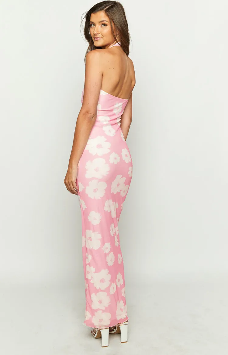 Aimee Pink Floral Maxi Halter Dress sold by Beginning Boutique product image thumbnail 4
