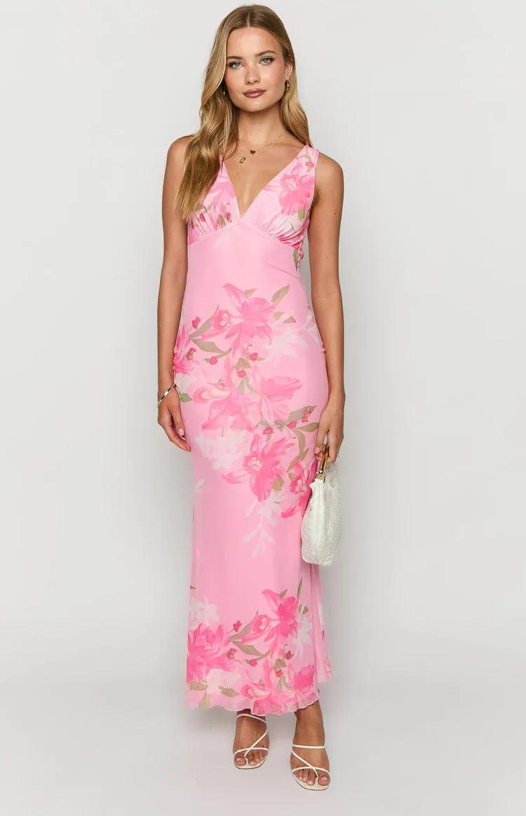 Sunflower Pink Floral Mesh Maxi Dress sold by Beginning Boutique product image thumbnail 3