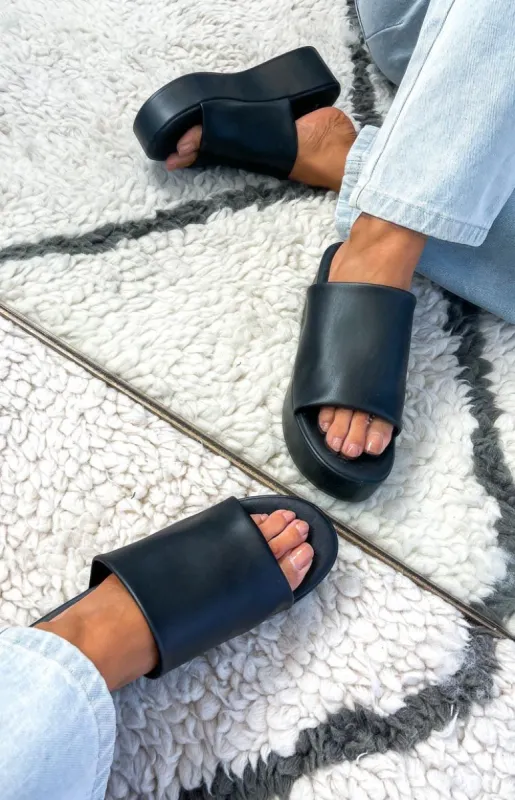Therapy Livid Black Platform Slides made by Beginning Boutique