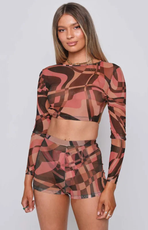 Day For It Festival Mesh Top Brown sold by Beginning Boutique