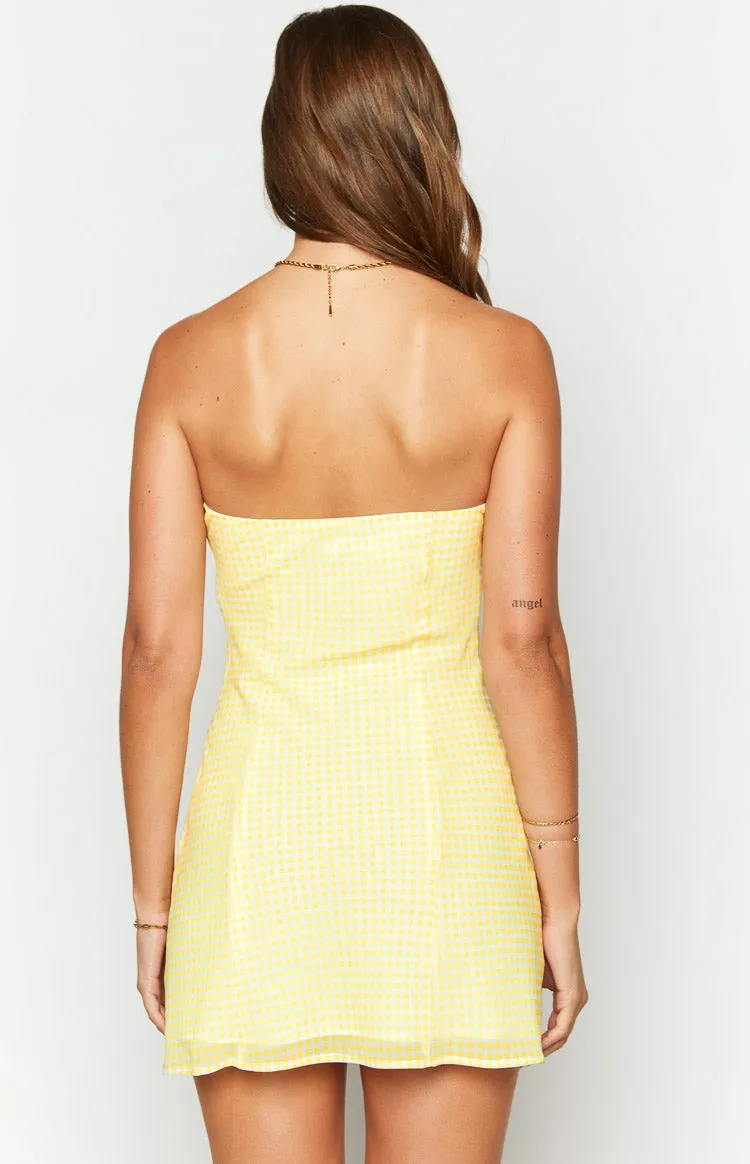 Kierra Yellow Gingham Strapless Mini Dress sold by Beginning Boutique product image thumbnail 5